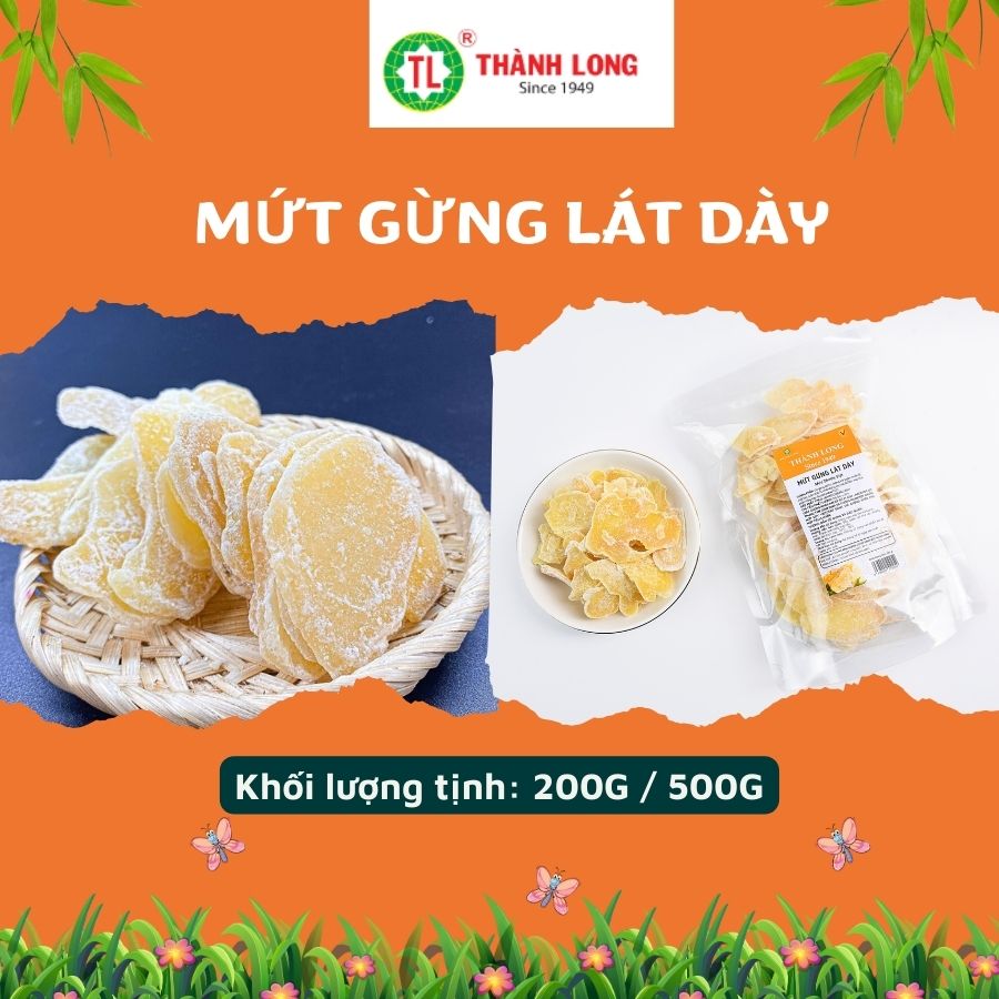 Mứt Gừng Thành Long Lát Dày Sấy Khô Truyền Thống Thơm Ngon 200G/500G