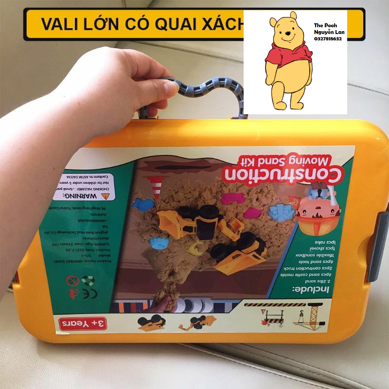 Hộp cát động lực sinh học không dính tay cho bé tặng kèm 2 xe công trình, xẻng và khuôn, cát nặn sinh học