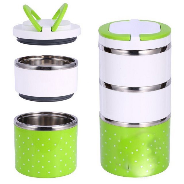 Hộp Cơm Giữ Nhiệt Ruột Inox Chấm Bi 3 Tầng Đa Năng - Hộp Cơm Trưa Văn Phòng Tiện Dụng Giúp Thức Ăn Luôn Nóng Sốt Và Bổ Dưỡng.