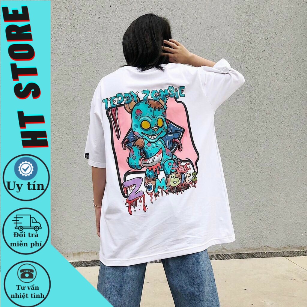 [HCM]Áo thun nam nữ TEDY ZOMBIE tay lỡ form rộng, Áo thun dáng rộng Unisex, Áo phông rộng hàn quốc giá rẻ siêu HOT TREND HTXSTORE