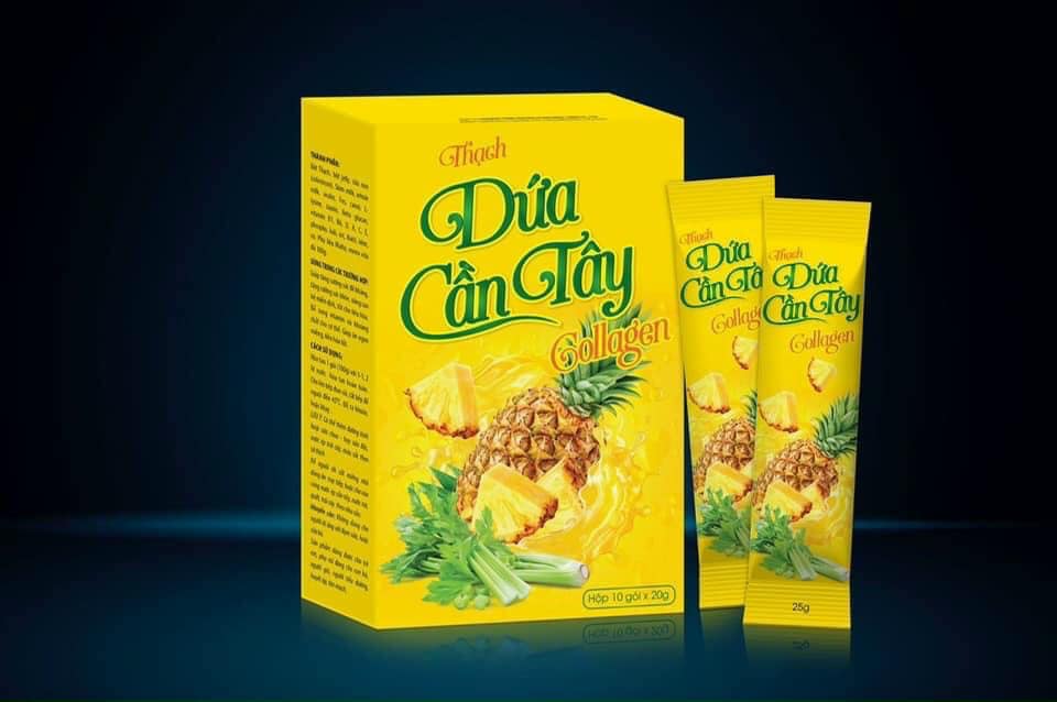 Thạch Dứa cần tây collagen hộp 10 gói xóa tan mỡ bụng