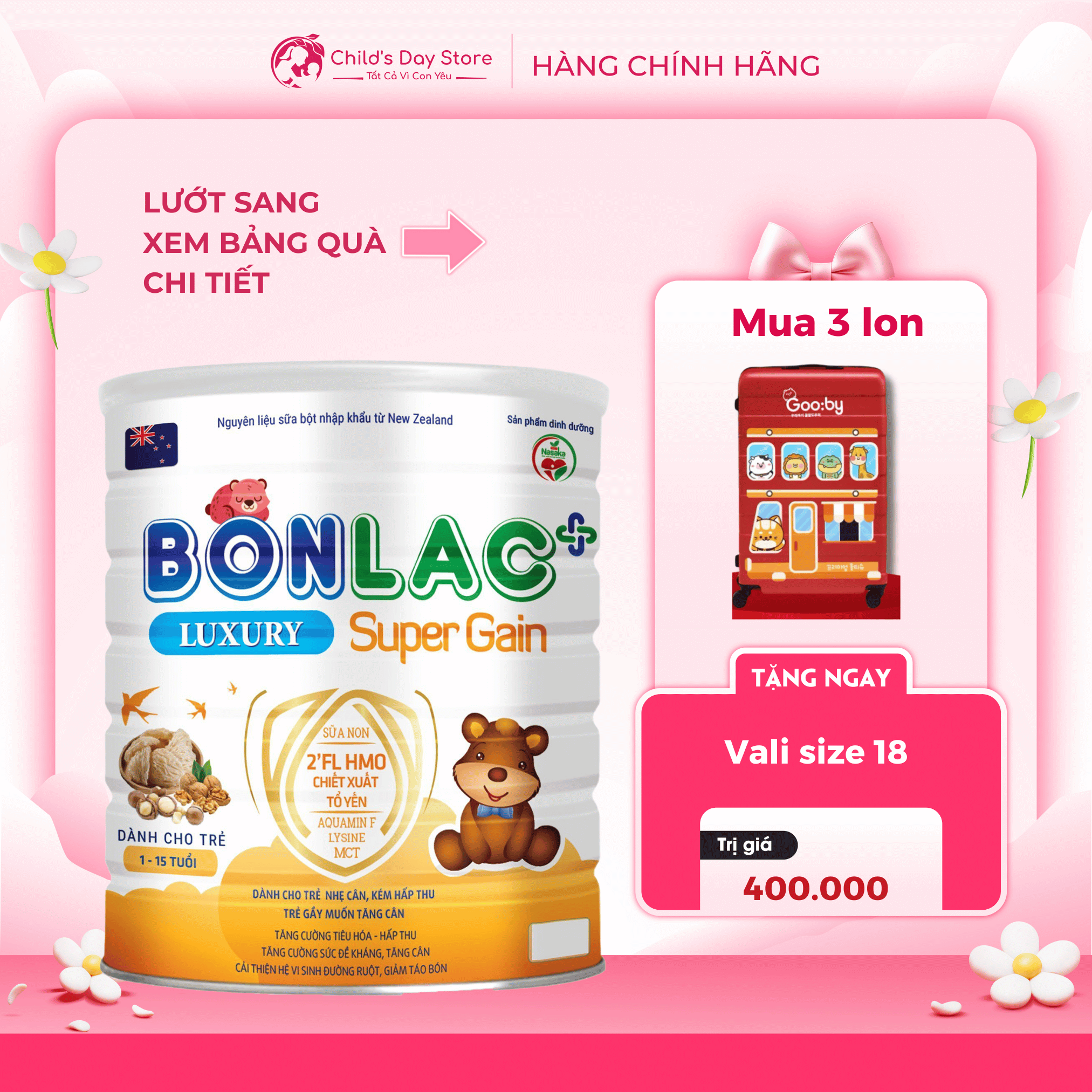  Sữa Bonlac Super Gain Luxury 400g - 900g ⚡ FREESHIP⚡Thích hợp cho trẻ nhẹ cân kém hấp thu người gầy giúp tăng cân. 