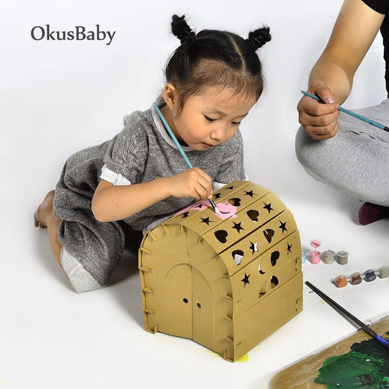 3D Natural Carton House Model Children Educational DIY Handcraft Doll