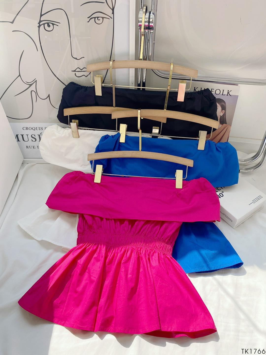 Áo peplum trễ vai thun bo eo xinh xắn