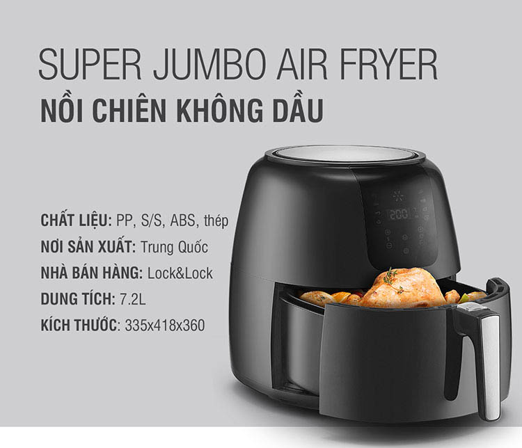 Nồi chiên không dầu điện tử lock&lock ejf296blk