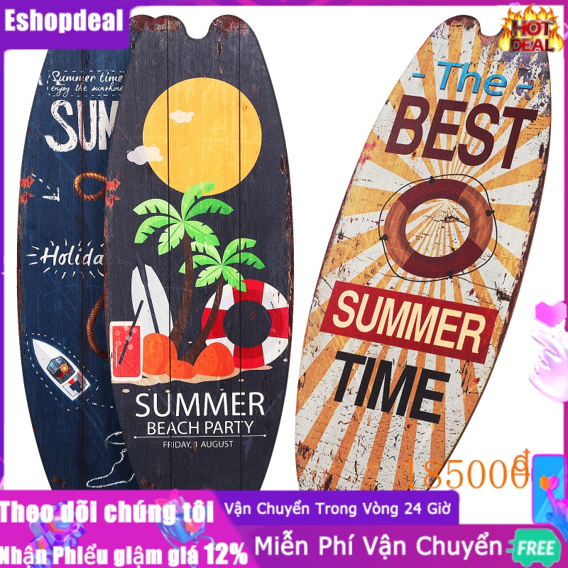 Eshopdeal 3 Pcs Beach Wall Decor Summer Tiki Bar Sign Wooden Surfboard Decoration Ocean Household