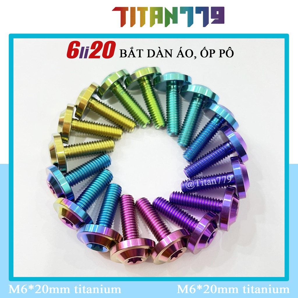 (13) Ốc Titan Gr5 6li20 dù gắn carte, ốp pô và dàn áo tất cả các dòng xe gắn máy