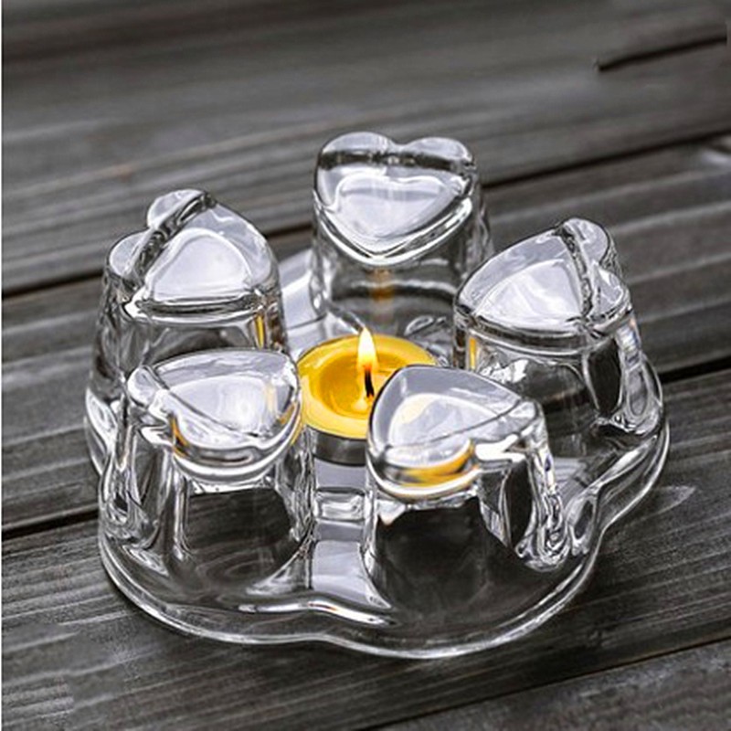 ĐẾ NẾN HÂM NÓNG TRÀ BẰNG THỦY TINH TRONG SUỐT DÀY DẶN HÌNH TRÁI TIM