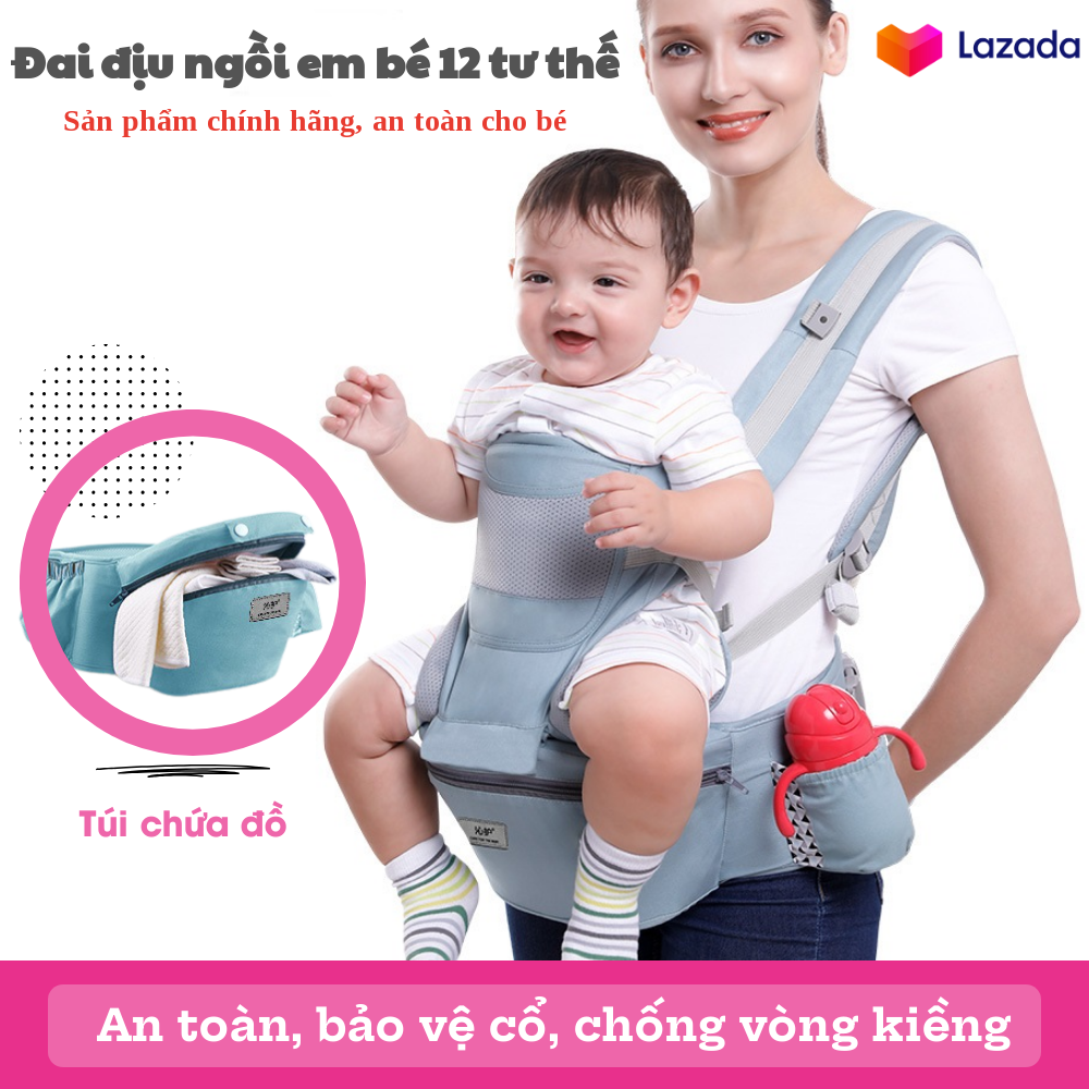 ĐAI ĐỊU EM BÉ CÓ BỆ NGỒI, NGĂN ĐỂ ĐỒ CHO BÉ TỪ 0- 36 THÁNG- ĐỊU NGỒI ĐA NĂNG 12 TƯ THẾ AN TOÀN TIỆN LỢI CHO MẸ VÀ BÉ YÊU