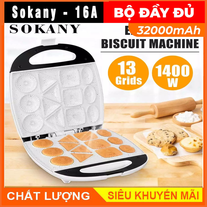 Máy làm bánh quy bánh ốc quế chống dính sokany el-16a 1400w 13 khuôn bánh tiện ích cho gia đình
