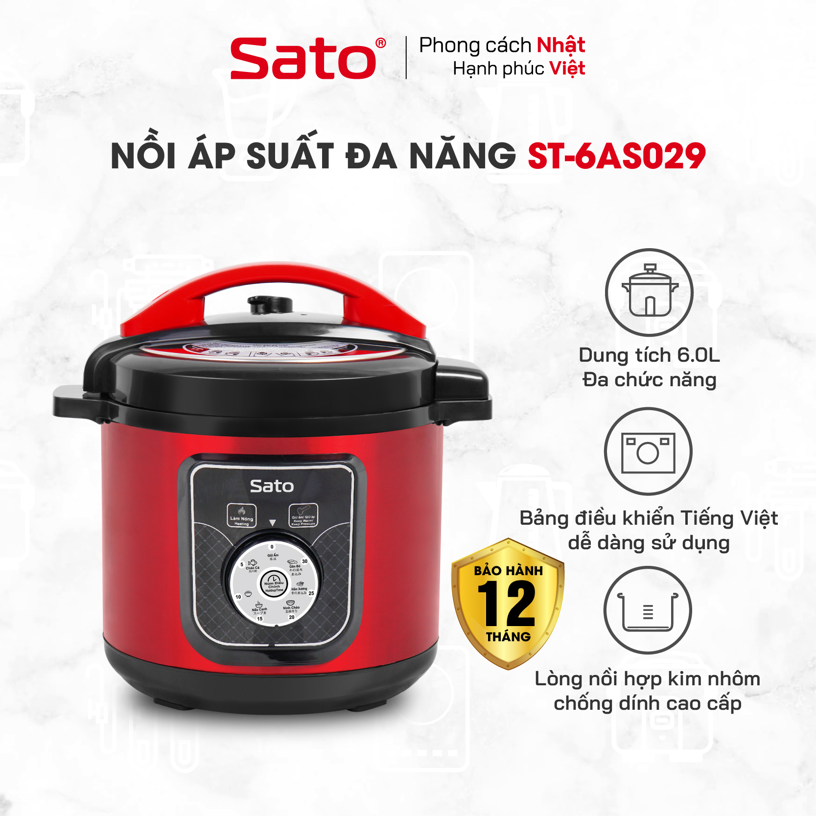 Nồi áp suất đa năng 6l sato 6as029