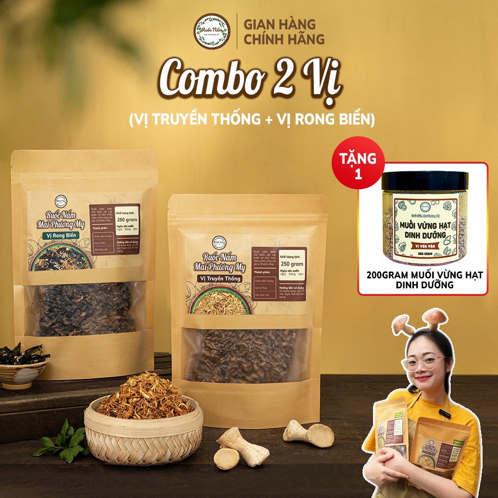 2 túi ruốc nấm Đà Lạt 250gr vị truyền thống + 250gr vị rong biển vừng