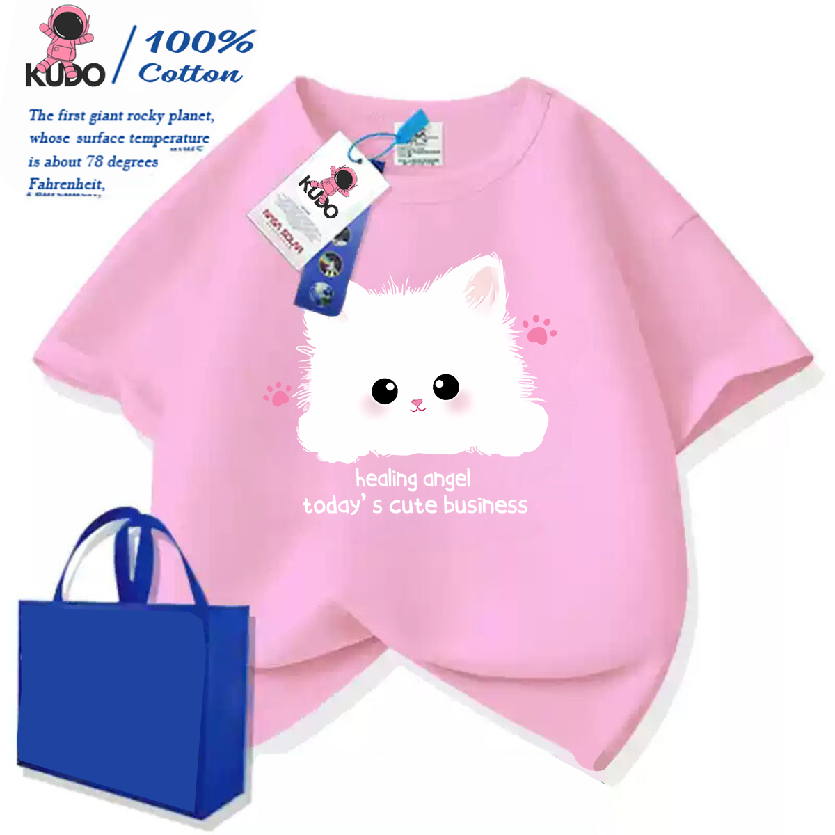 Áo thun cho bé gái, bé trai KUDO size 10 - 40 kg họa tiết con mèo dễ thương chất vải 100% cotton tự nhiên co dãn 4 chiều siêu thoáng khí tránh hầm bí, bst cute cat 01 - 1