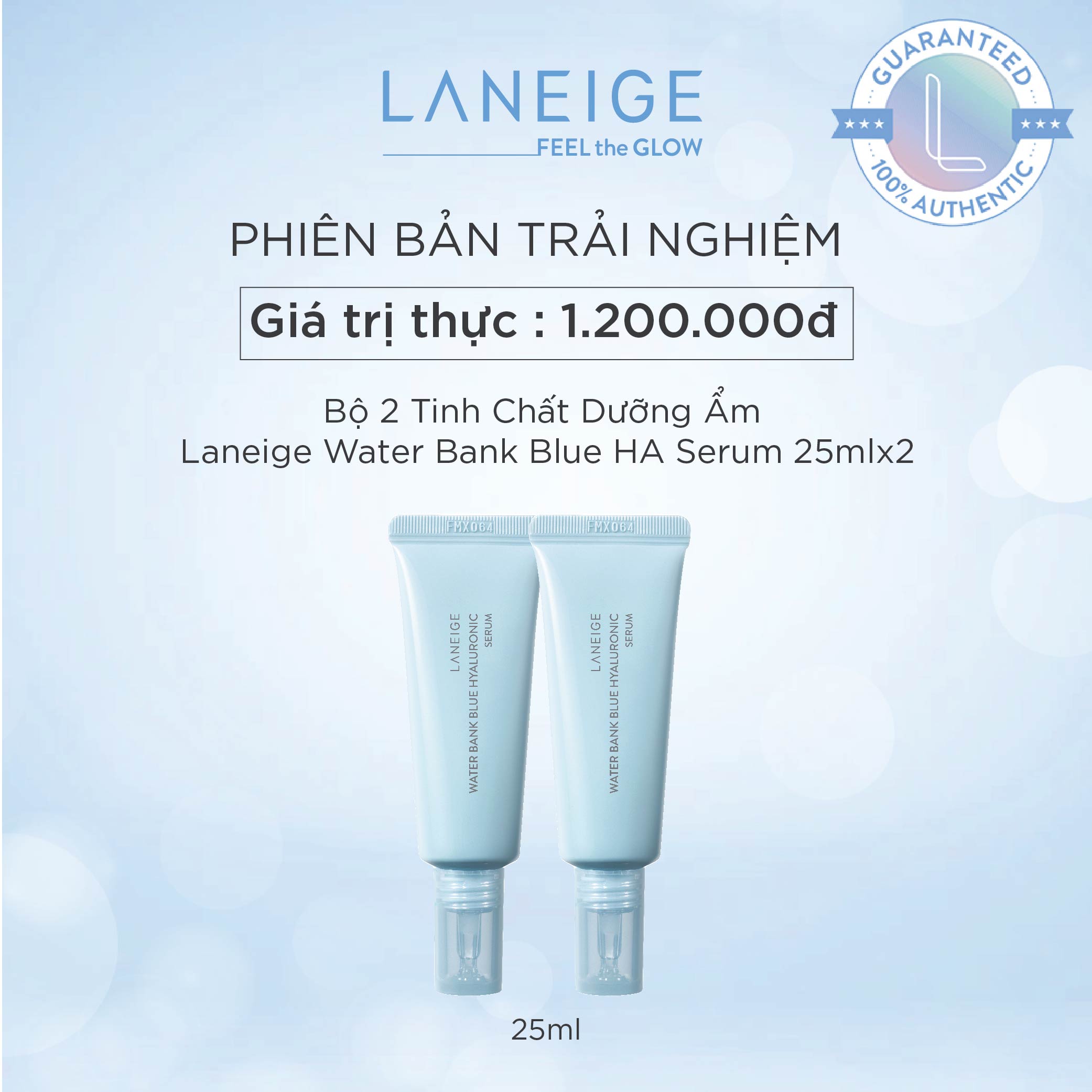[Phiên bản trải nghiệm] Bộ 2 Tinh Chất Dưỡng Ẩm Laneige Water Bank Blue HA Serum 25mlx2