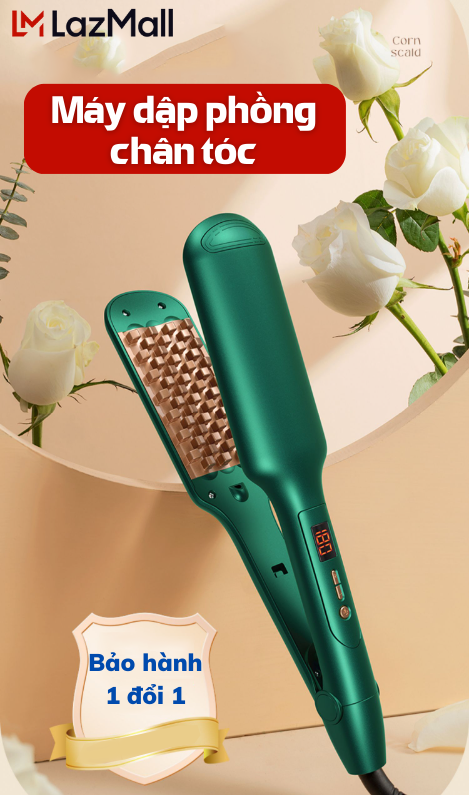 Máy dập xù bấm tóc phồng chân tóc vuông 2 in 1 kéo duỗi cao cấp 5 mức nhiệt