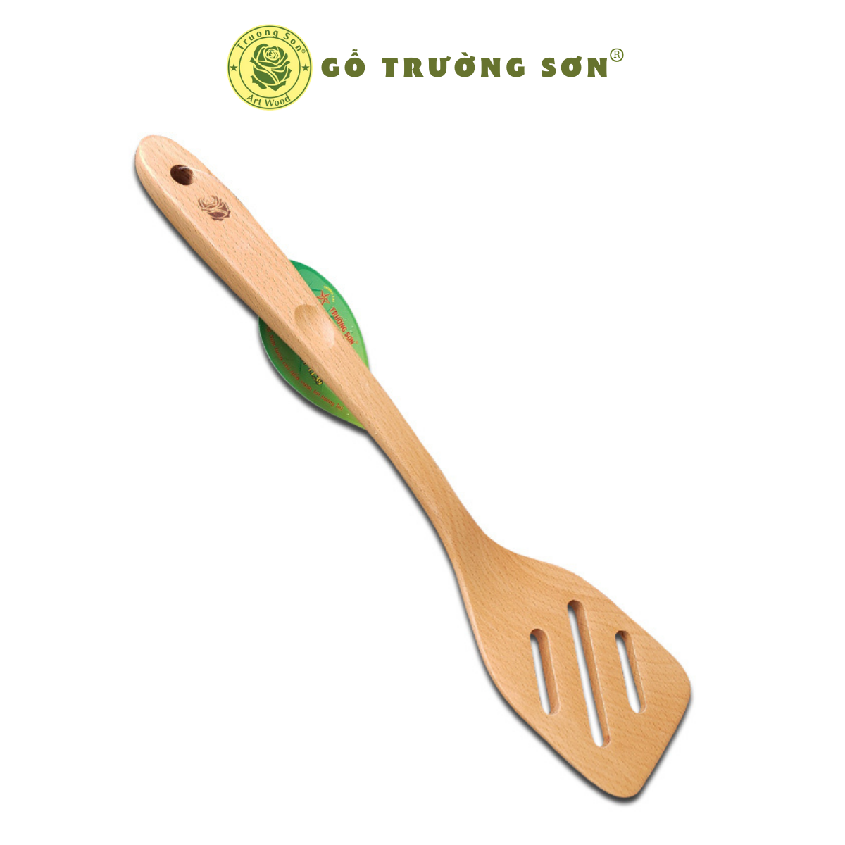 Sạn gỗ chiên xào thức ăn - sạn gỗ tl39 cán dài 3 rãnh - đồ gỗ nhà bếp thương hiệu trường sơn