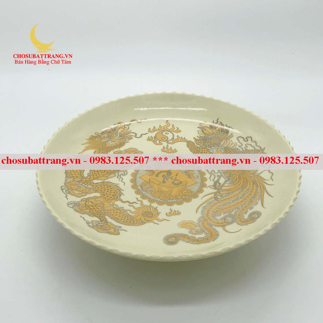 Đĩa đựng hoa quả / mâm bồng men vàng kim - đồ thờ cúng - đủ size