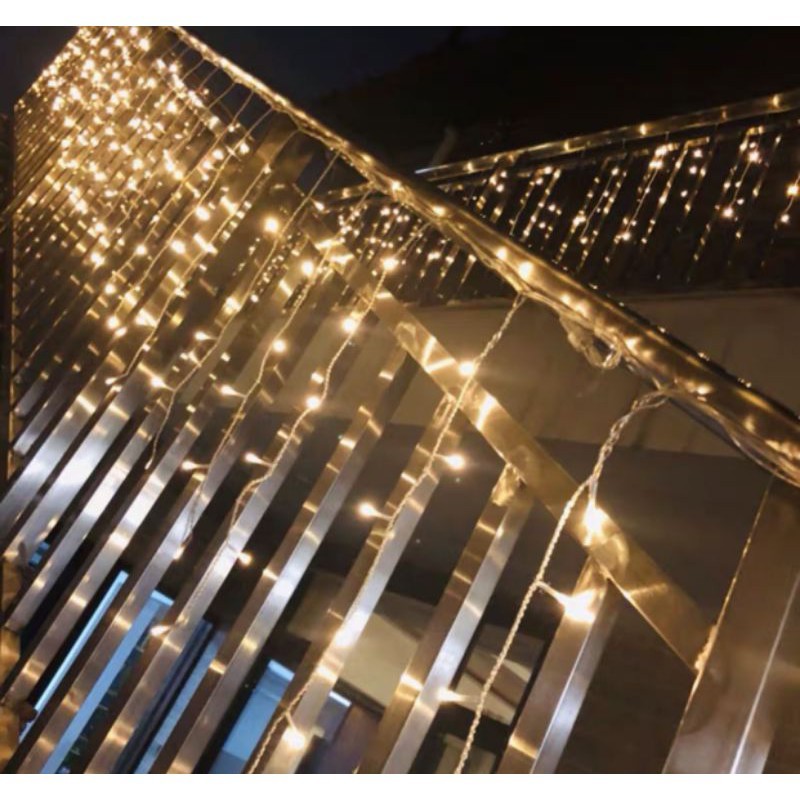 Dây đèn led trang trí rèm thả so le xen kẽ ngang 3m-10m đèn led đom đóm chịu nước hộp chỉnh 8 chế độ chớp nháy
