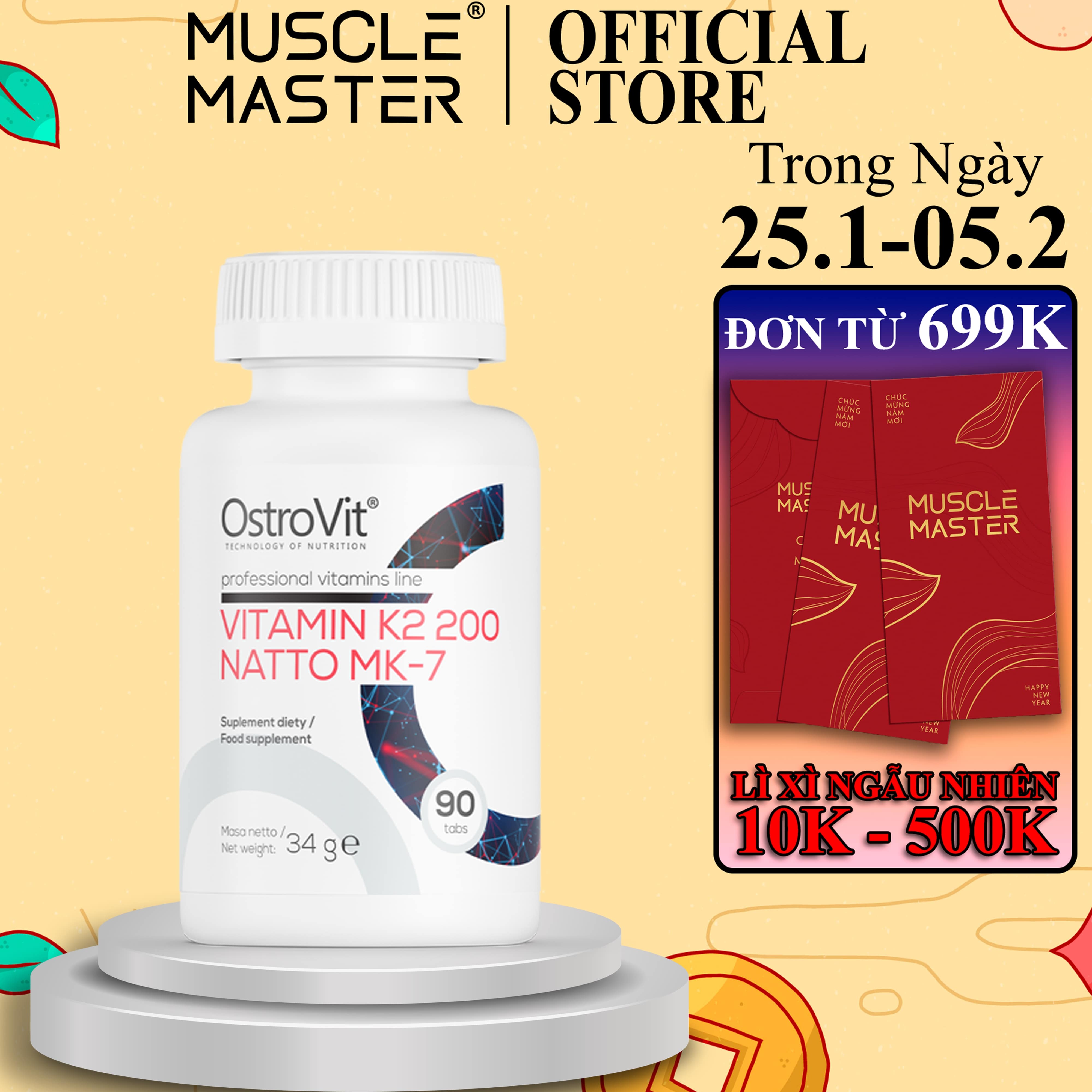 Viên Bổ Sung Vitamin K2 Săn Chắc Xương Ostrovit Vitamin K2 200 NATTO MK7 90 Viên