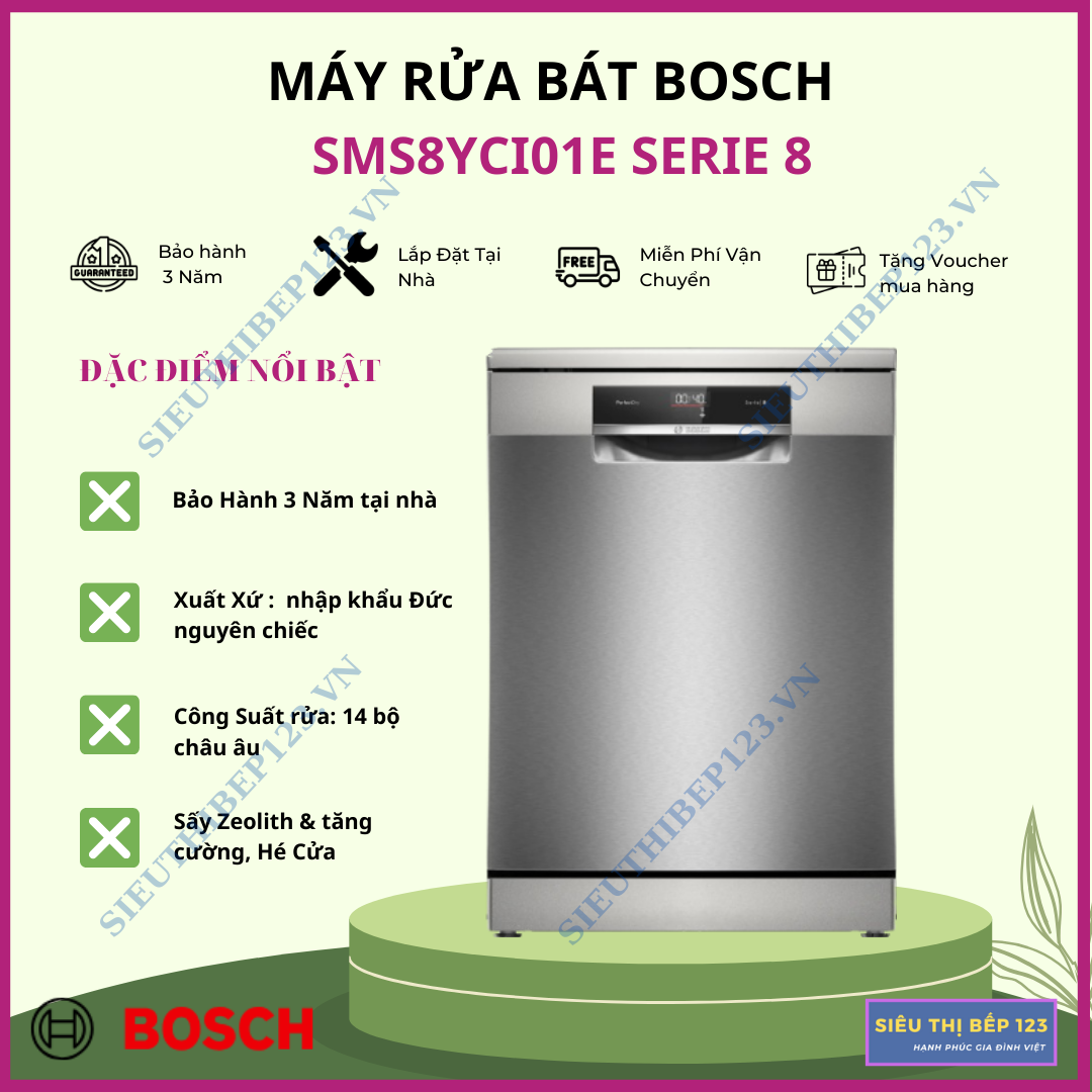 MÁY RỬA CHÉN BÁT BOSCH SMS8YCI01E SERI 8, KẾT NỐI HOMCONNECT, NHẬP KHẨU ĐỨC, BẢO HÀNH 3 NĂM CHÍNH HÃNG - Thương hiệu Bosch Giá 30,900,000 Đồng*Miễn phí vận chuyển
