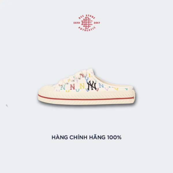 Giày sneaker đạp gót nữ mlb playball mule monogram ny white 32shsm111-50w - dee store vn