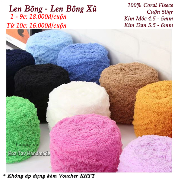 Len Bông - Len Bông Xù cuộn 50gr dùng đan móc thú bông, khăn nón, áo..