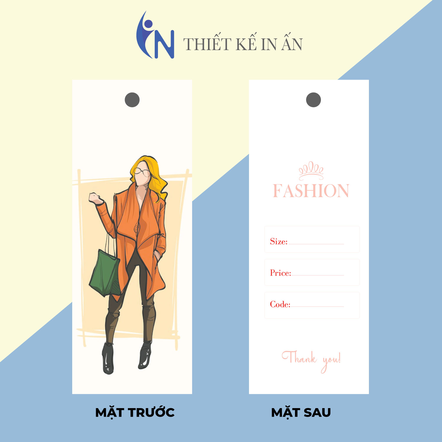 [HCM]Mác quần áo Tag nhãn quần áo  IN GIÁ RẺ cho shop bán hàng quần áo thời trang bìa cứng cán màng chất lượng cao - Gói 100 bộ - size 3.6x9cm