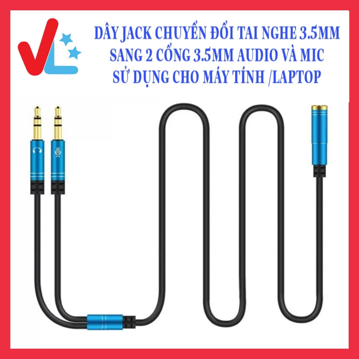 [HCM]Dây Jack Chuyển Đổi Tai Nghe 3.5mm Sang 2 Cổng 3.5mm Audio Và Mic Sử Dụng Cho Máy Tính/Laptop - VL
