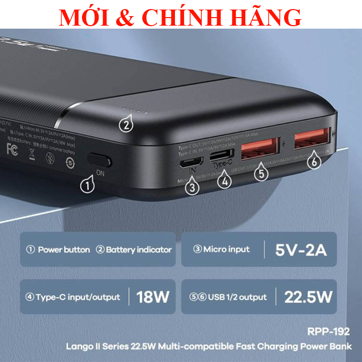 Pin Sạc Dự Phòng 20000mAh 22.5W Remax RPP-192 , RPP-180 , RPP-96 , RPP-297 \ ORICO 10000mAh