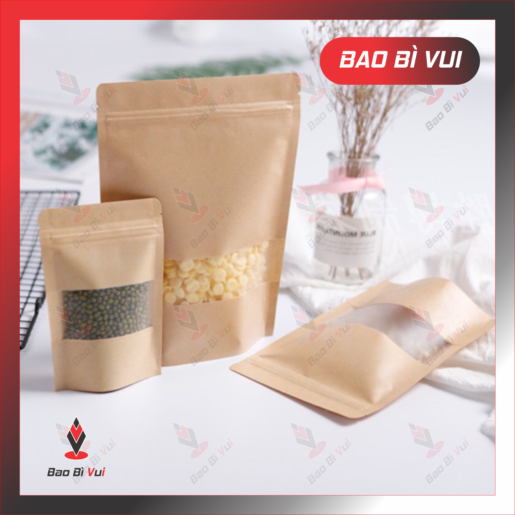 Túi zip cửa sổ đáy đứng giấy kraft