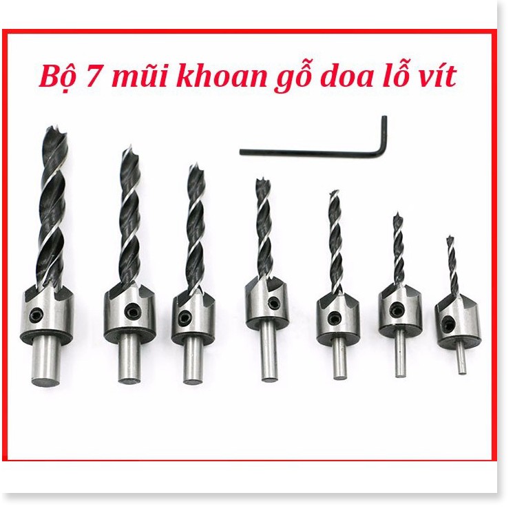 Bộ 7 mũi khoan gỗ doa lỗ vít lỗ ÂM st
