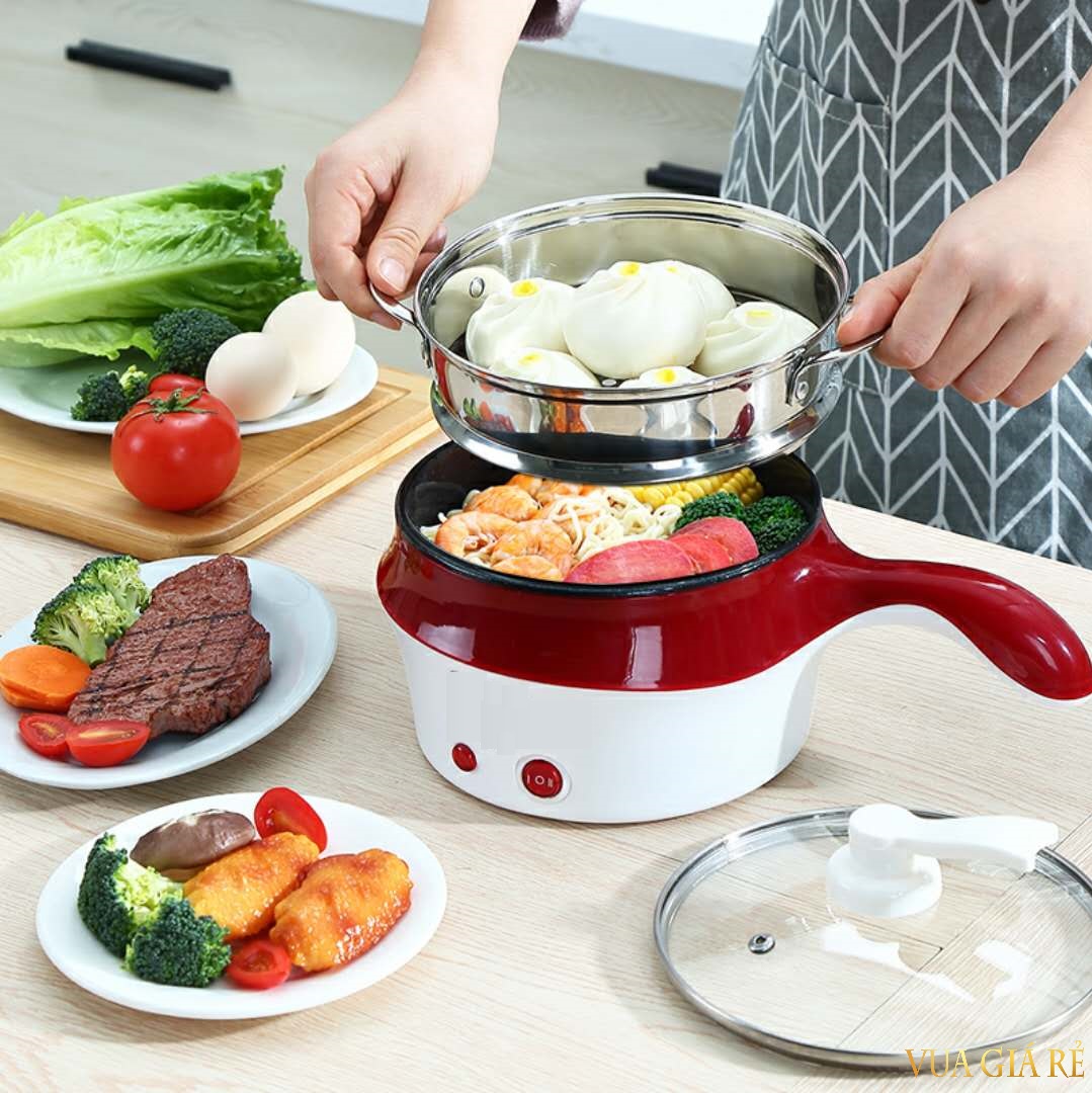 [Loại cao cấp] Nồi Điện Mini Đa Năng, Nồi Lẩu Mini, Nồi Nấu Đa Năng, Nồi Chiên , Nối Hấp Mini, Nồi Xào Mini, Nồi Chống Dính, Tặng Kèm Vỉ Hấp Inox.
