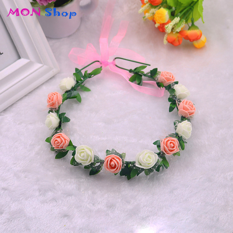 Vòng hoa đội đầu chụp hình kỷ yếu vòng hoa cô dâu vòng hoa chụp ảnh màu sắc trắng hồng cam