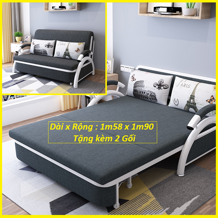 Giương sofa gấp gọn thành ghế sofa. ghế sofa giường. giường sofa đa năng cao cấp. giường sofa thông minh kt 1m58 x 1m9. tặng kèm 2 gối.