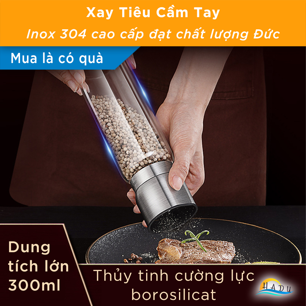 Cối lọ xay tiêu cầm tay thủy tinh inox cao cấp đạt chất lượng đức ssgp