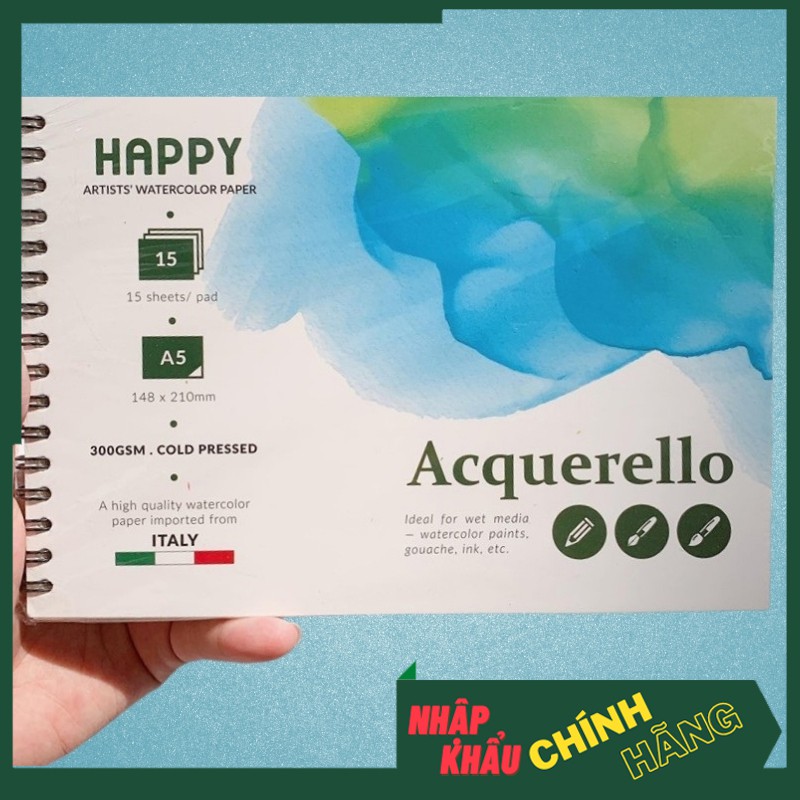 Sổ vẽ màu nước happy 300gsm - gáy lò xo vân cold