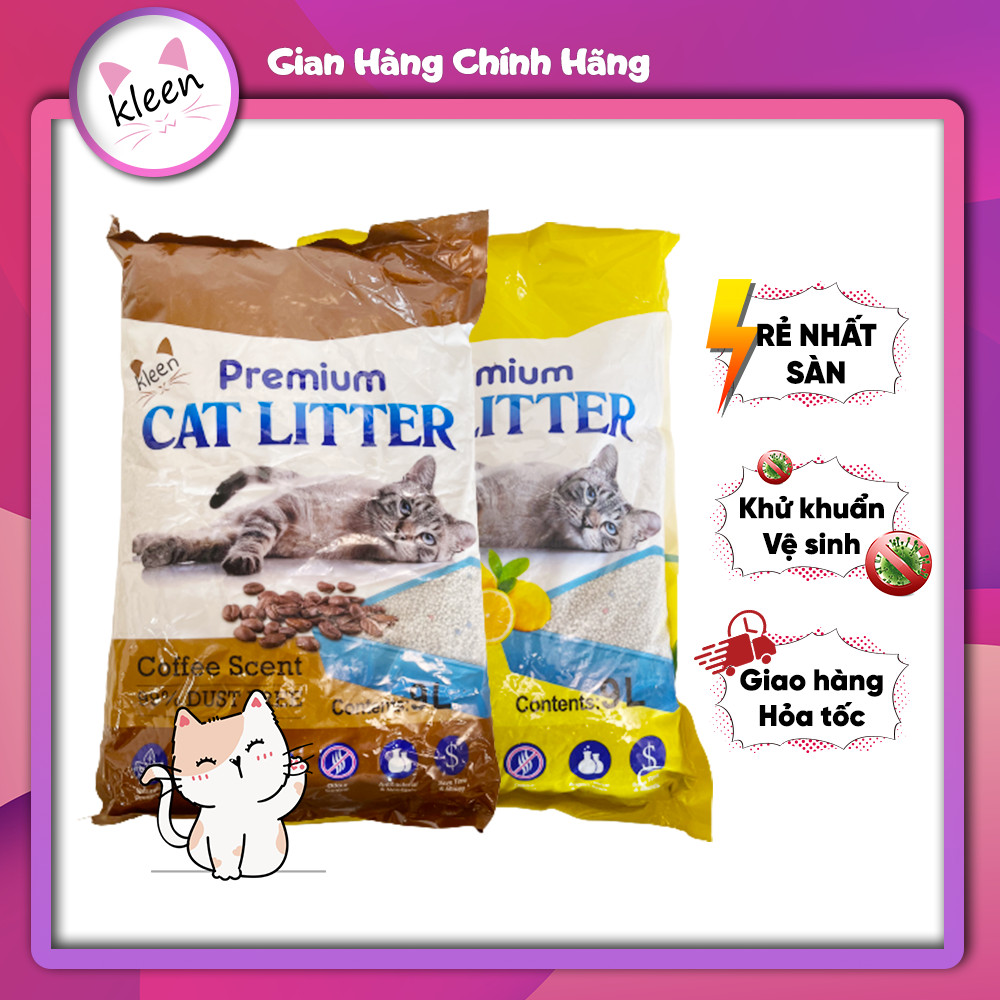 Combo 2 túi cát vệ sinh cho mèo 9l premium cat litter kleen, cát mèo vệ sinh khử mùi diệt khuẩn - cm02