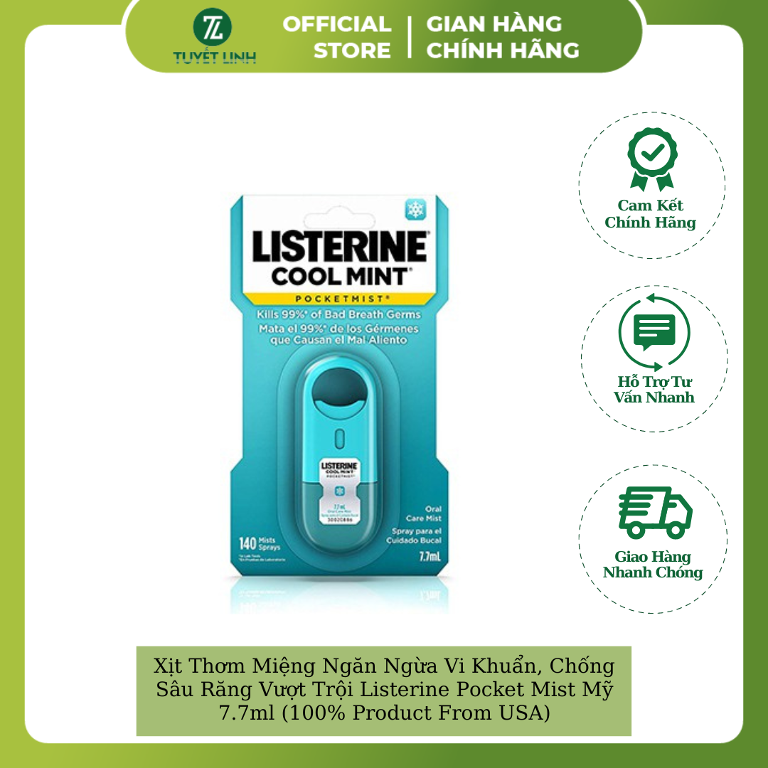 Xịt Thơm Miệng Ngăn Ngừa Vi Khuẩn, Chống Sâu Răng Vượt Trội Listerine Pocket Mist Mỹ 7.7ml