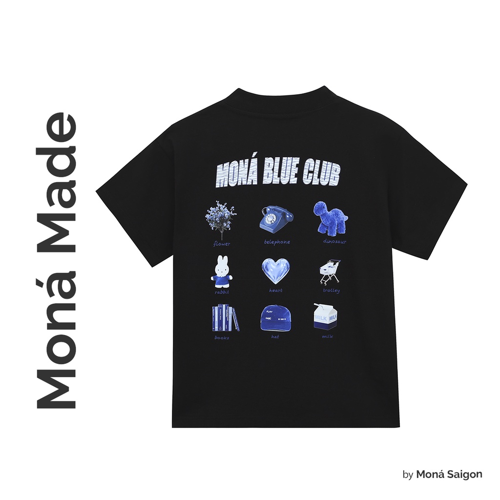 Áo thun baby tee moná - blue đen