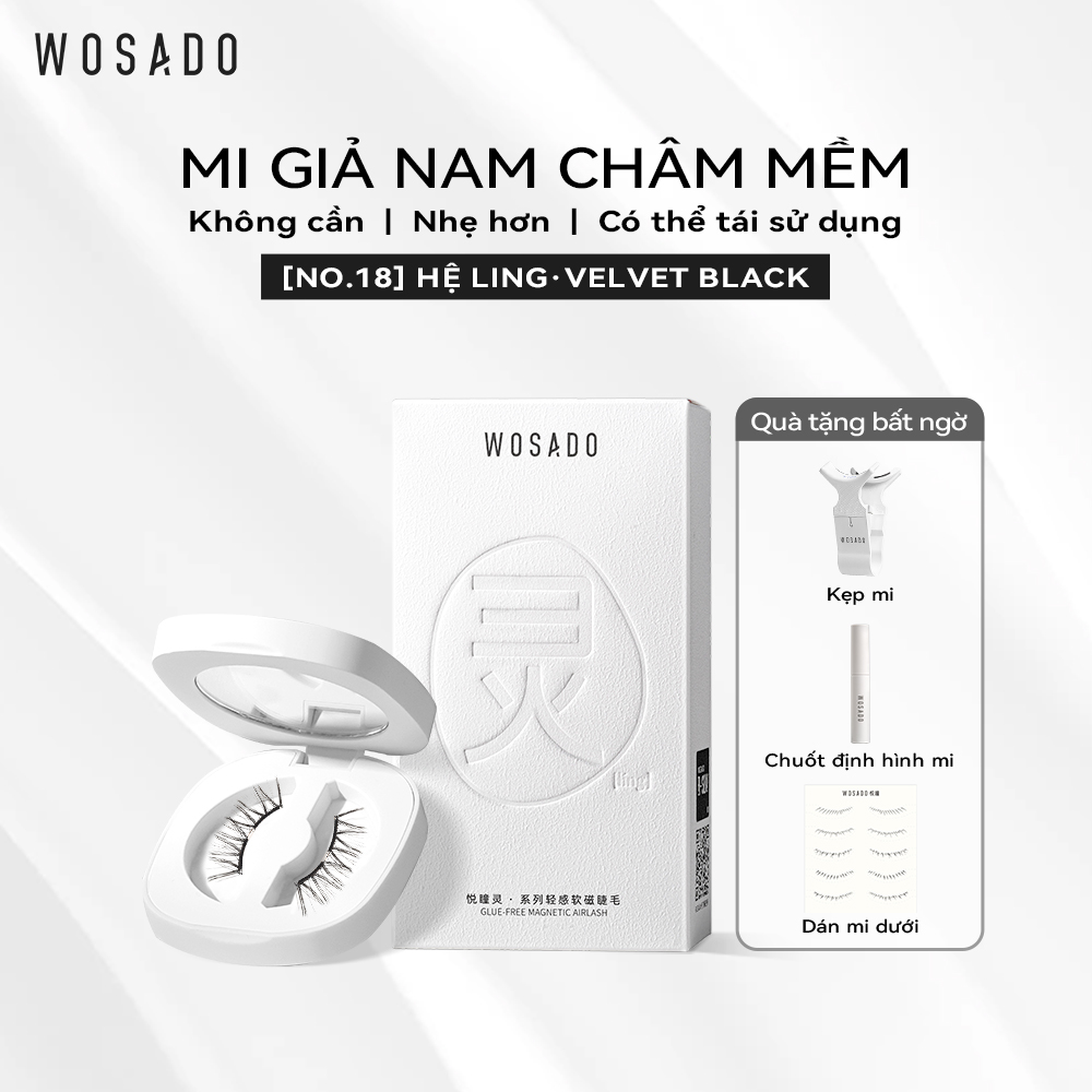 Wosado mi giả từ tính mềm no.18 velvet black lông mi giả từ tính an toàn, tái sử dụng, chất lượng cao, chuyên mi kiểu pháp lười nhát thích hợp mắt 1、2 mí trang điệm đậm và trang điểm tinh tế