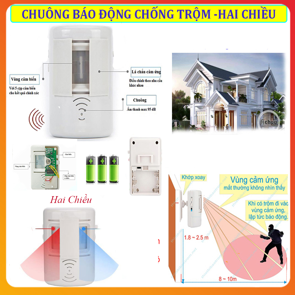 Chuông Chống Trộm, Chuông Chống Trộm Gắn Cửa, Chuông Báo Khách Chống Trộm. Chuông Báo Động 2 Chiều Cảm Ứng Hồng Ngoại, Ban Ngày Báo Khách Đến - Ban Đêm Chống Trộm Hiệu Qủa. Dễ Dàng Lắp Ráp & Cài Đặt. Bảo hành 1 đổi 1 . MUA NGAY !!!