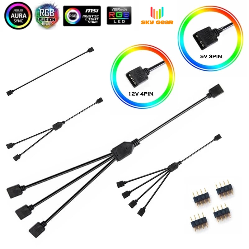 Dây chia RGB 12v 4pin và dây chia ARGB 5v 3pin - Mở rộng chân cắm LED