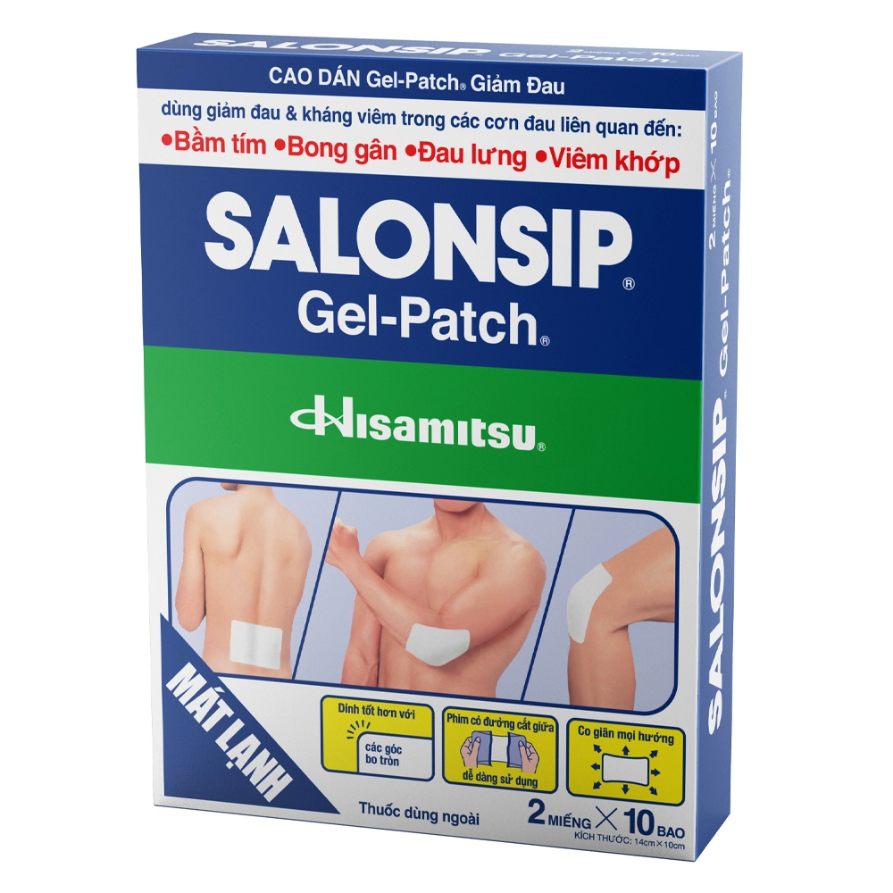 Cao dán Salonsip Gel-Patch giảm đau, kháng viêm cơ xương 10 bao x 2 miếng