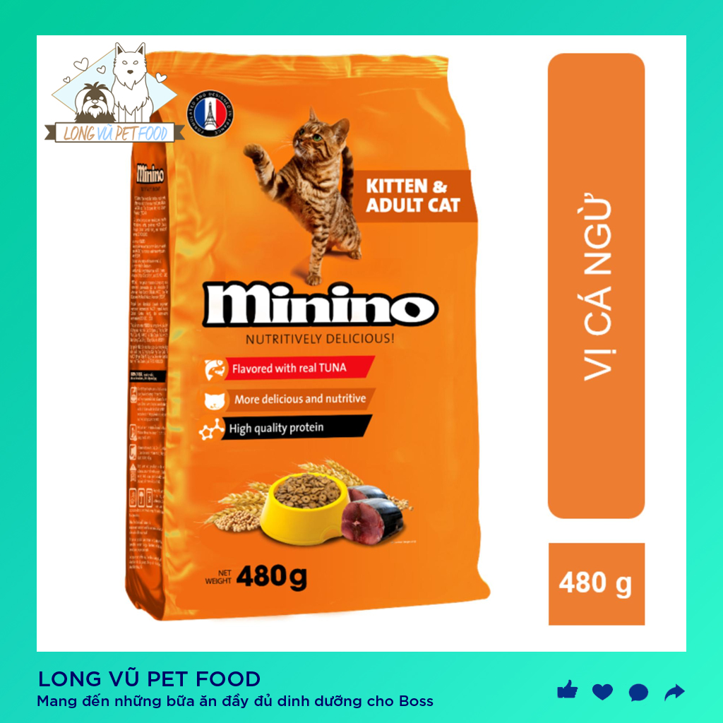 Thức ăn cho mèo Minino Tuna Flavored 480gr, được sản xuất từ các nguyên liệu tự nhiên, bổ sung dưỡng chất, tốt cho hệ tiêu hóa, hàng có nguồn gốc rõ ràng, thức ăn hạt cho mèo