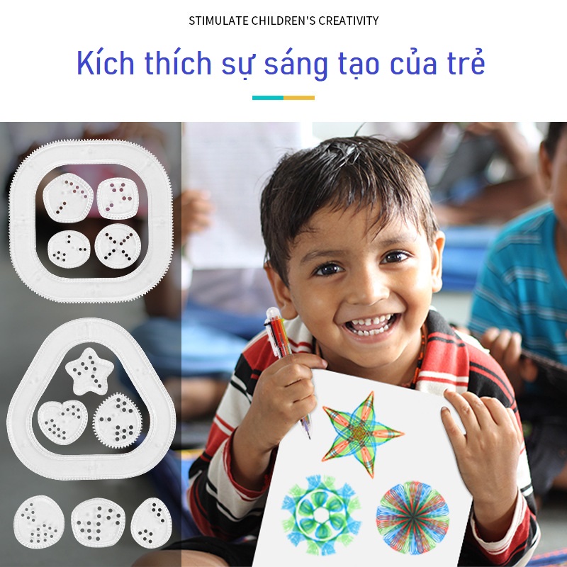 Bộ thước vẽ họa tiết sáng tạo 17 món kèm sách hướng dẫn chi tiết Spirograph