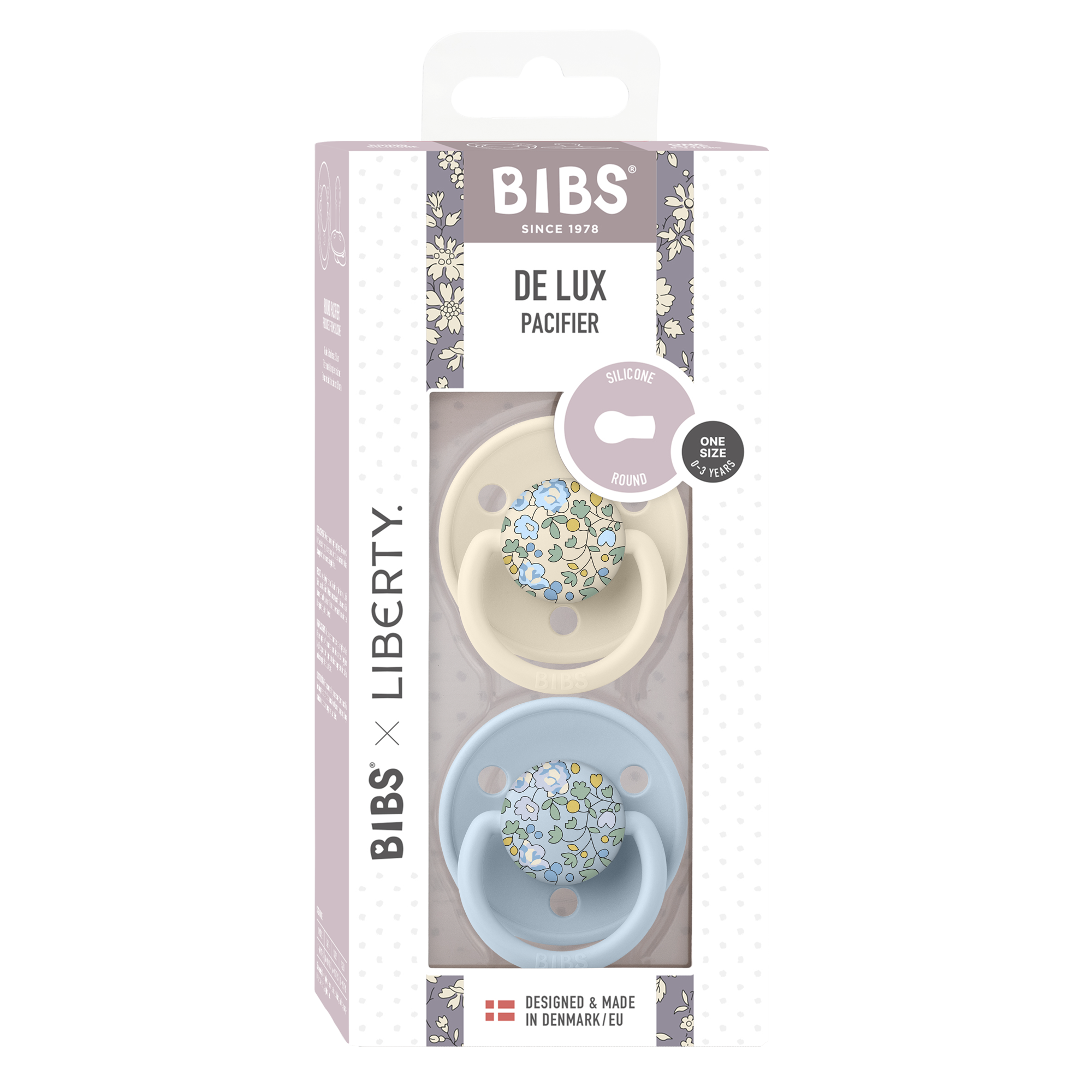 Ti Ngậm Giả Cho Bé BIBS X LIBERTY DeLux Đan Mạch Chính Hãng Núm Tròn Silicone