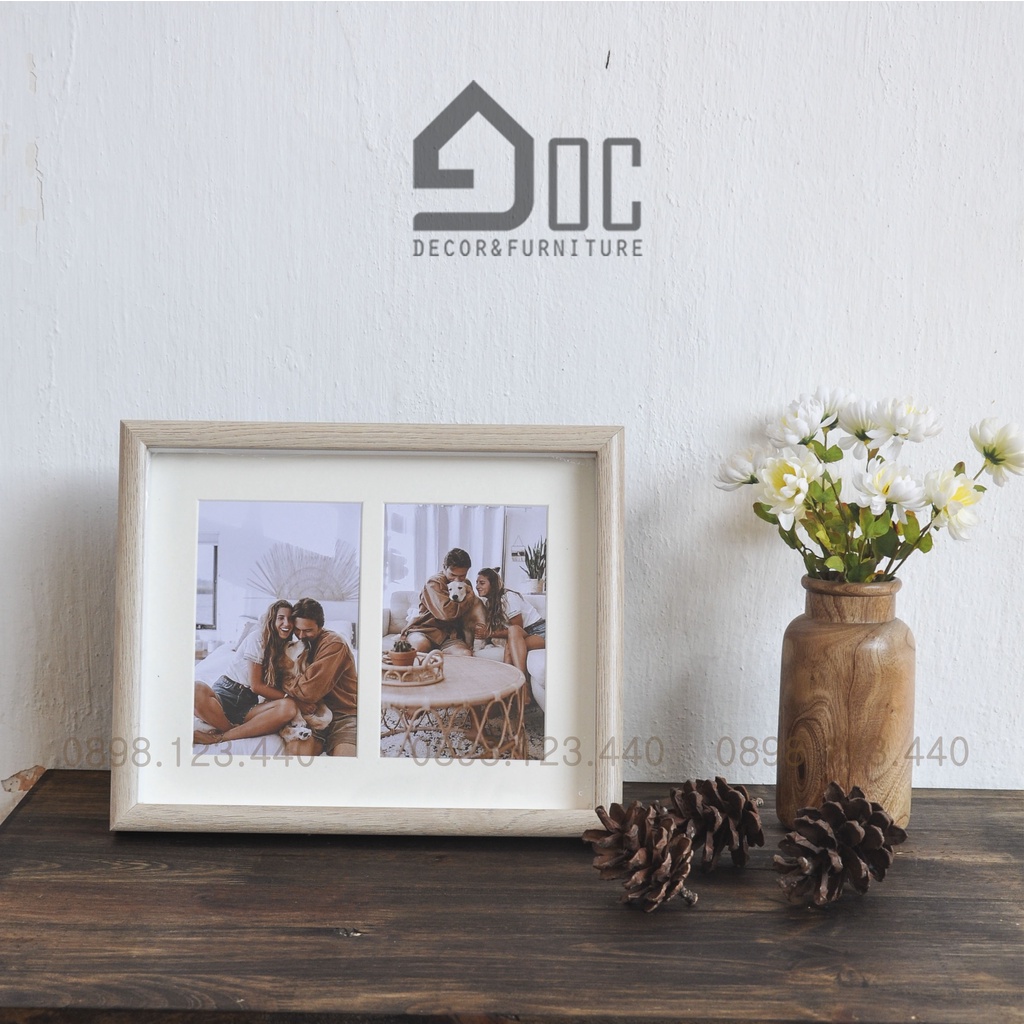 Khung ảnh đôi để bàn, quà tặng sinh nhật góc decor kh06