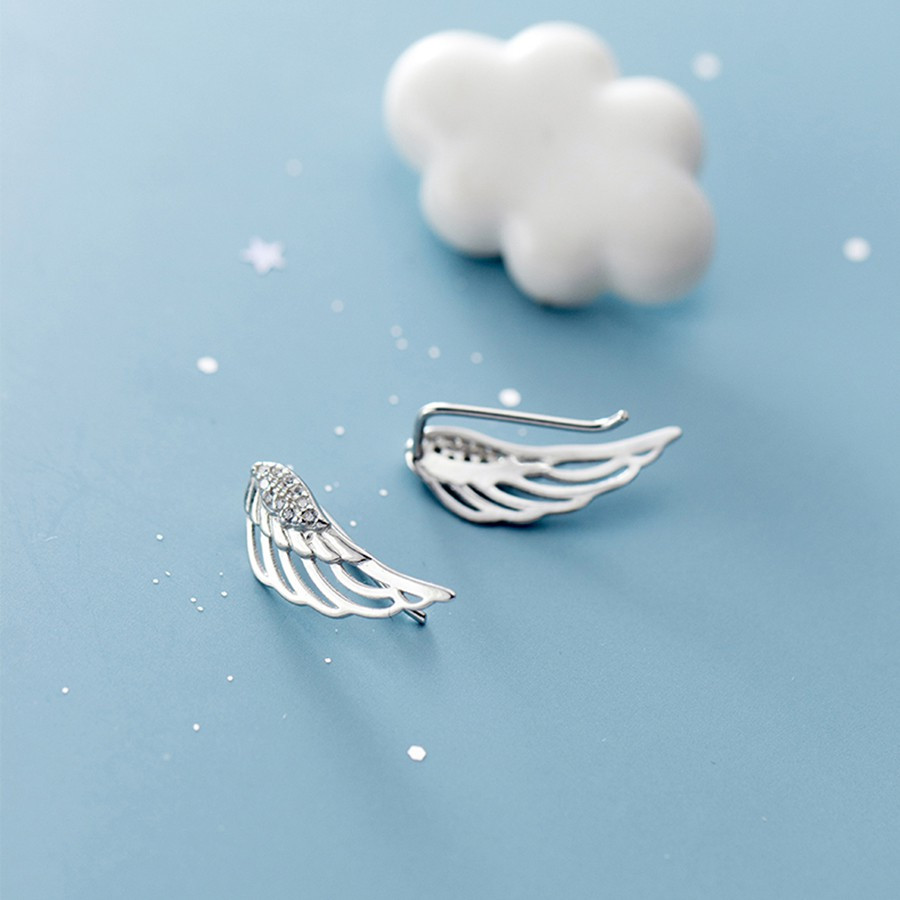 Bông tai hình cánh chim bạc thật S925 Italy cho nữ B2429