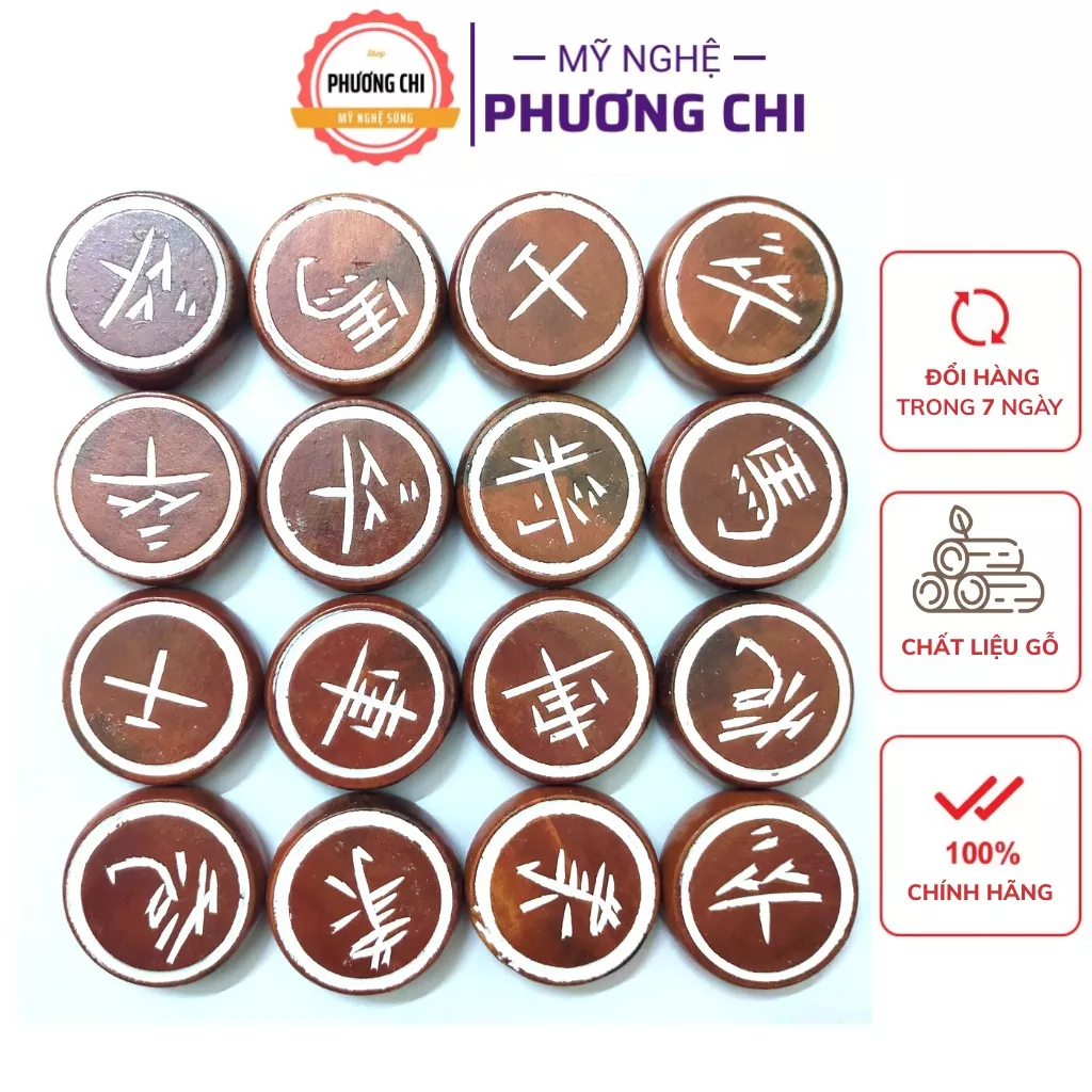 Bộ quân cờ tướng bằng gỗ, gồm 32 quân cờ kích thước 3,7cm x 1,2cm - Mỹ Nghệ Phương Chi