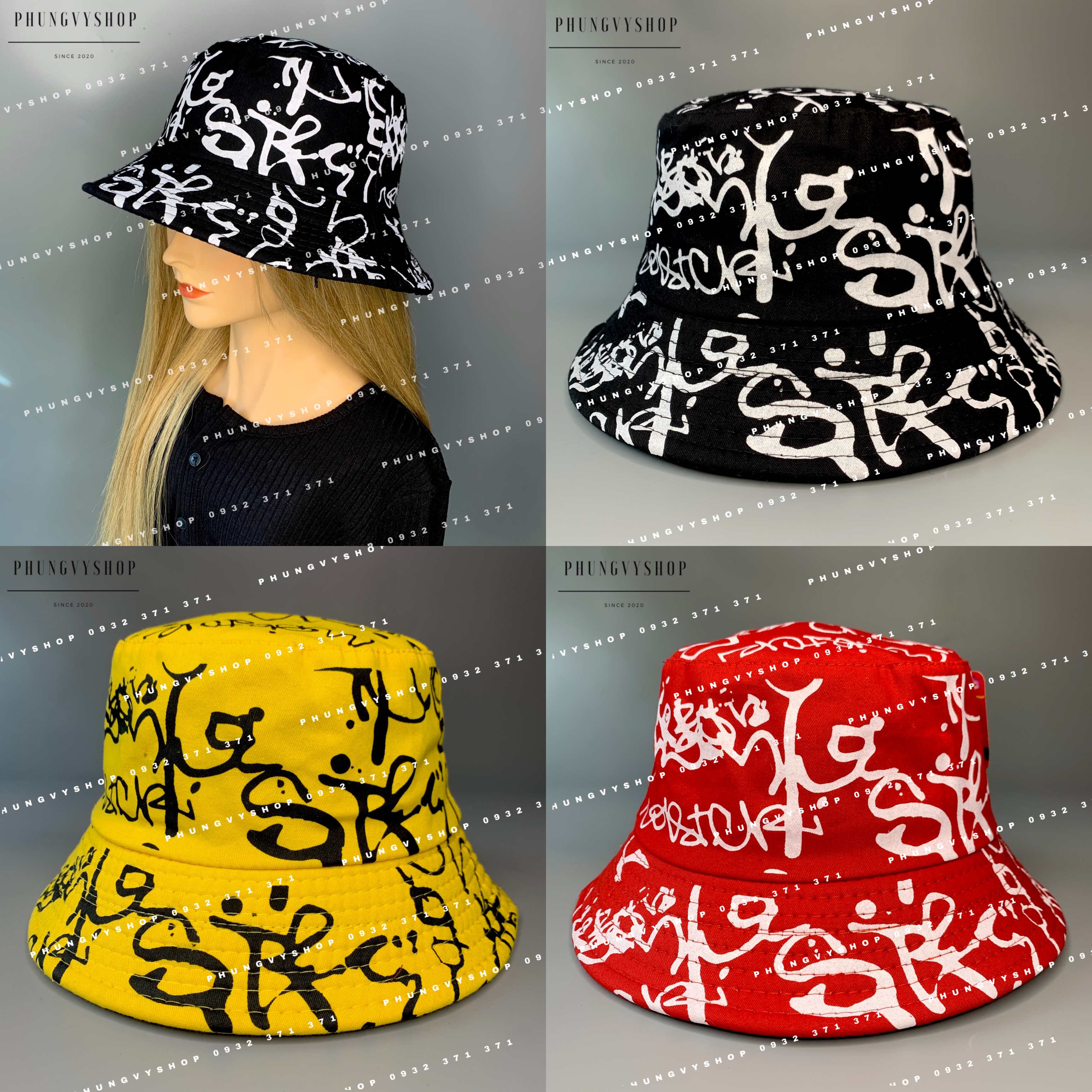 Mũ bucket unisex nam nữ siêu rẻ in nét vẽ tự do -nón tai bèo